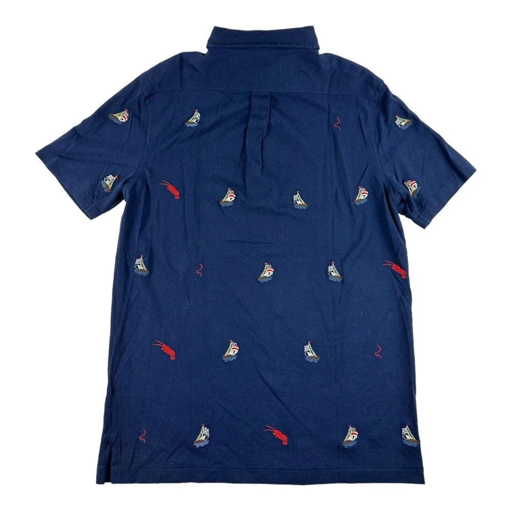 Polo Ralph Lauren Navy Knit Oxford Lobster Boats All Embroidered Polo Size S NWT